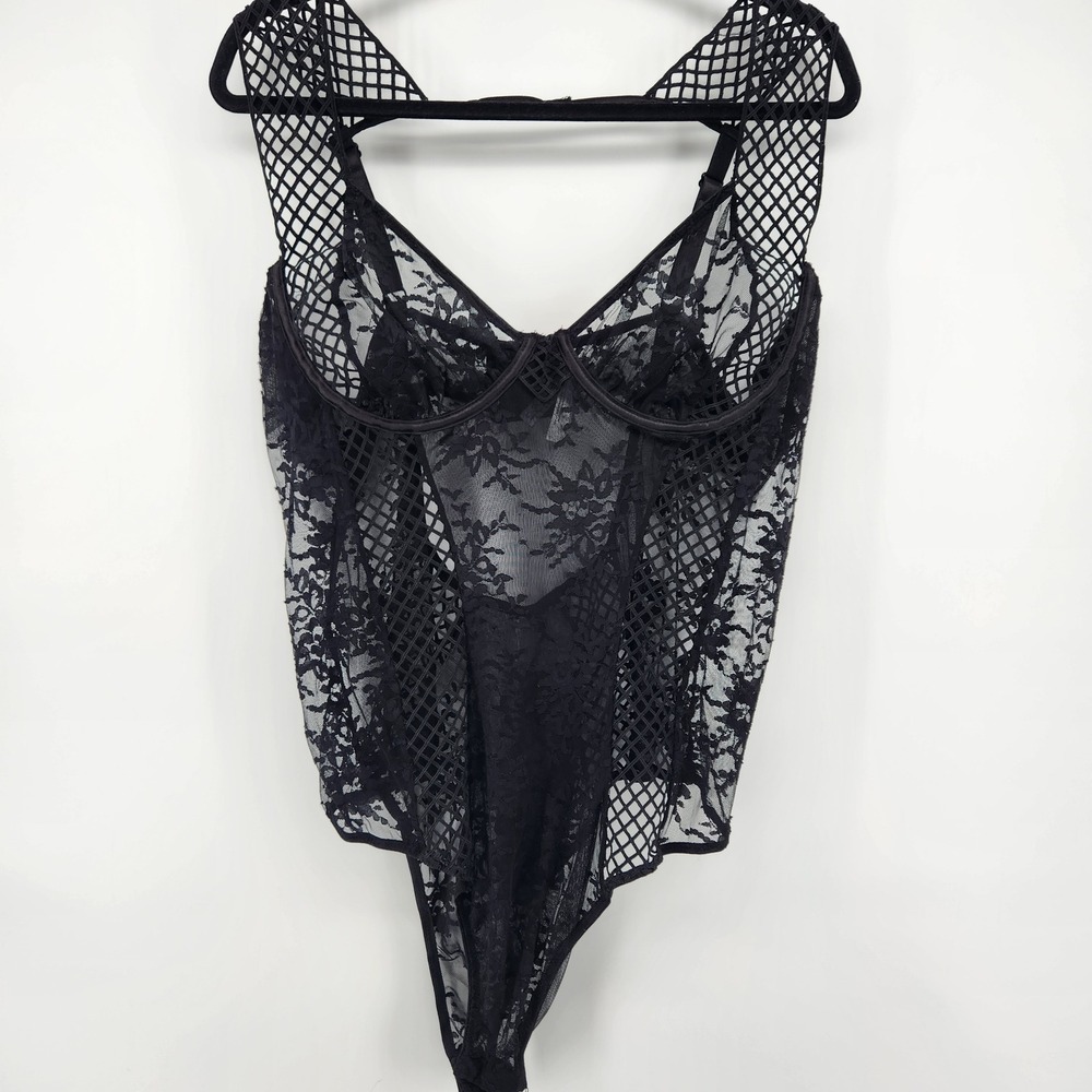 Oh La La Cheri Paris Black Lace Fishnet Underwire Bodysuit 4X Plus Size
